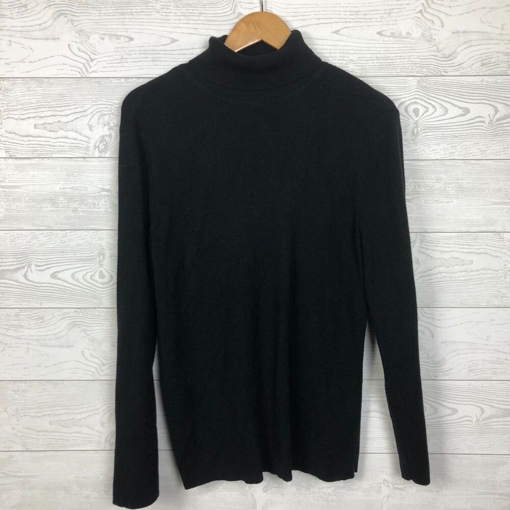 Chico's Women's Size 2/Large Ribbed Long Sleeve Turtleneck Sweater Solid Black